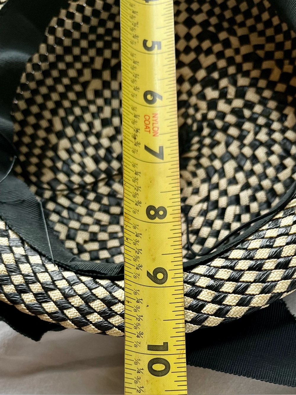 Vintage Black and Natural Woven Straw Hat - Picture 17 of 17